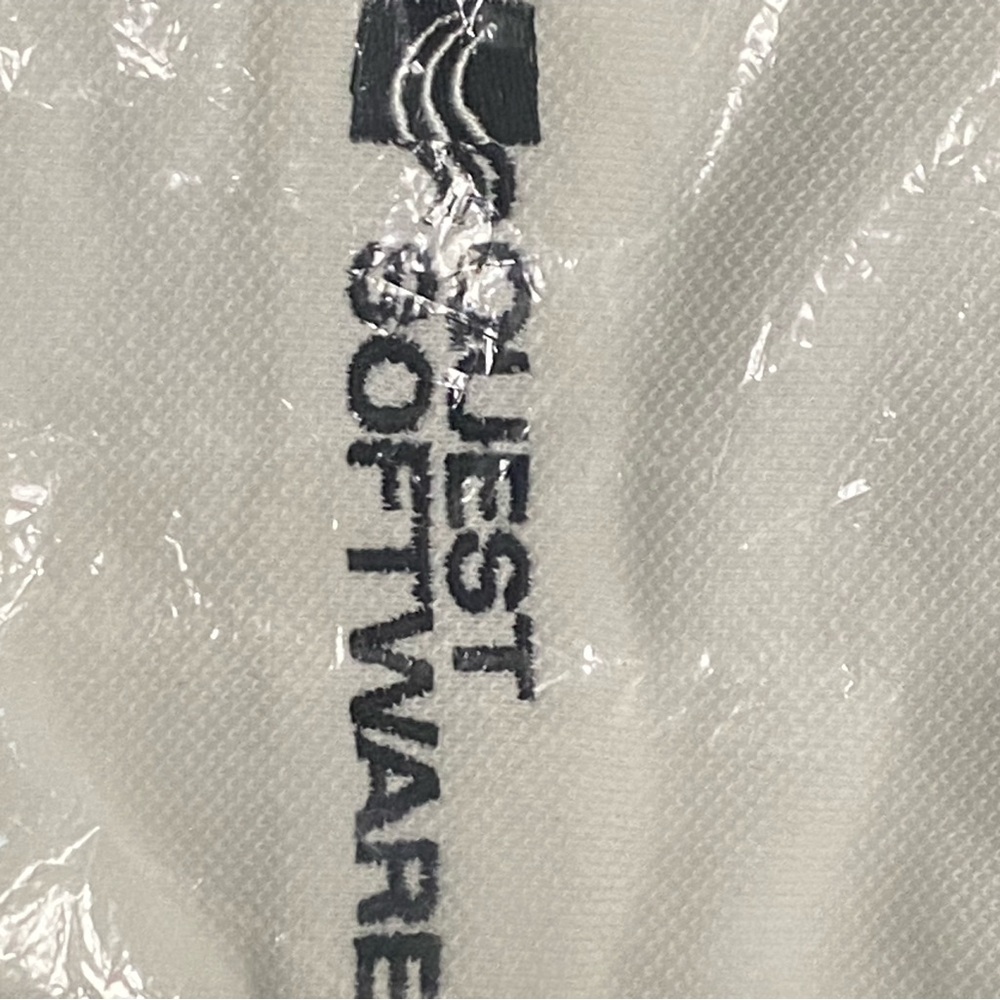 Quest software logo White Polo shirt with black/grey neck trim Large